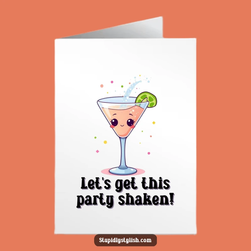 Free Printable Bday Card: Dancing Cocktail Glass Spills Glitter Fun!