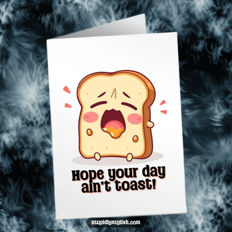 Funny Free Printable Birthday Card depicting a very tired toast character yawning wide with a smudge of jam.