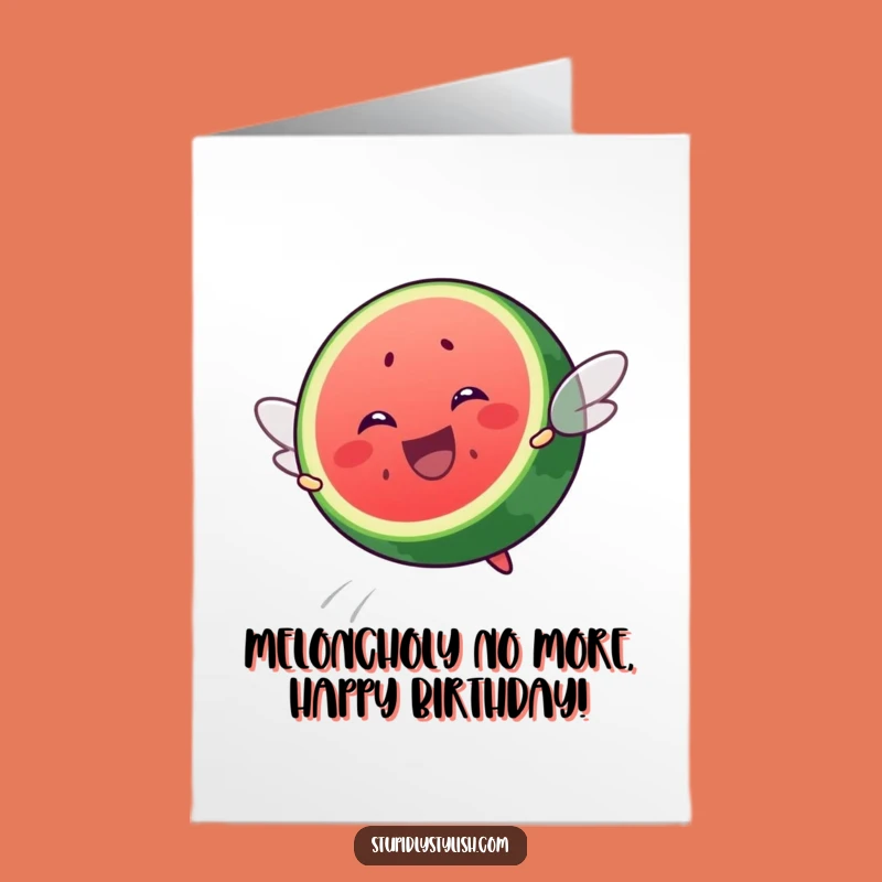 Free Printable Funny Birthday Card: Flying Watermelon Slice - Hilarious Downloadable Gift!