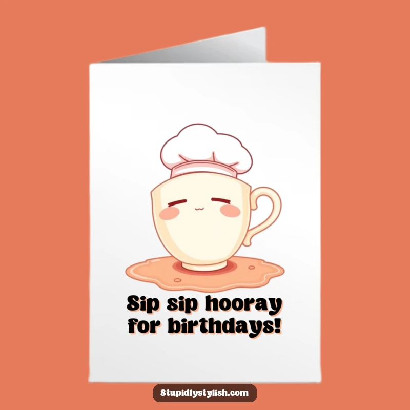 Free Printable Sleepy Chef Teacup Birthday Card: Funny Messy Downloadable
