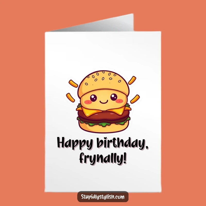 Free Printable Birthday Card: Kawaii Burger Fries Juggling Funny Downloadable Gift