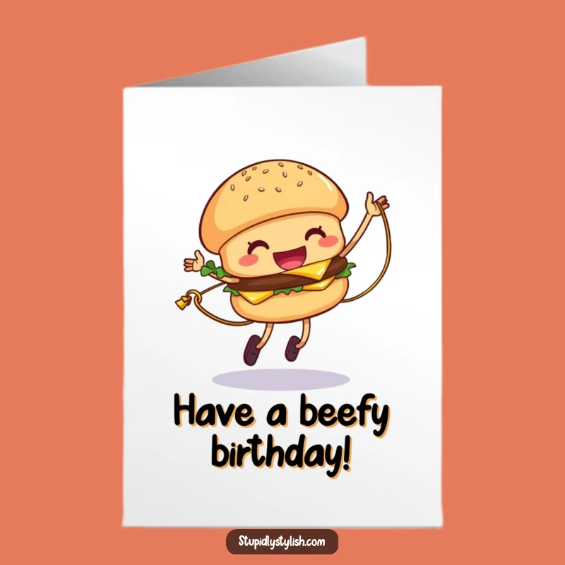Free Printable Birthday Card: Hamburger Cheese Jump Rope - Funny Downloadable Gift
