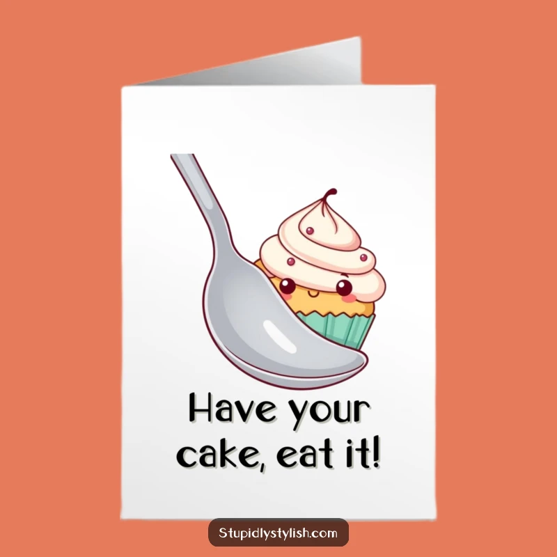Free Printable Birthday Card: Shy Cupcake Hiding Funny Downloadable Gift