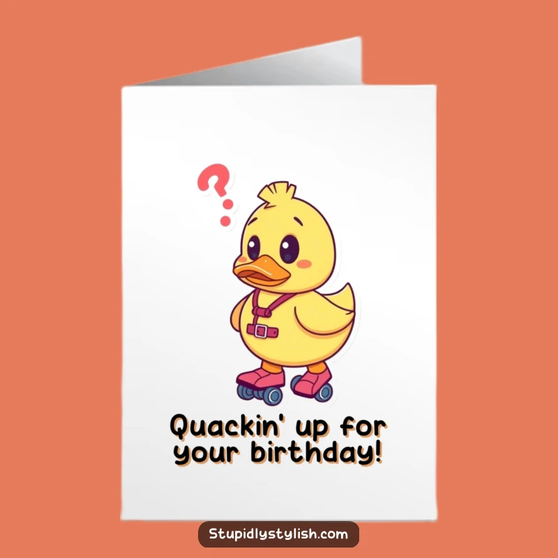 Free Printable Birthday Card: Duck Skates Confused Funny Downloadable Gift