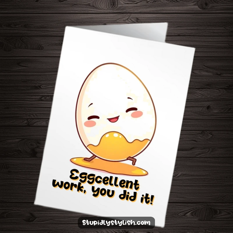 Funny Free Printable Congratulations Card: A clumsy egg character takes a tumble over its yolk, celebrating an event with humor.