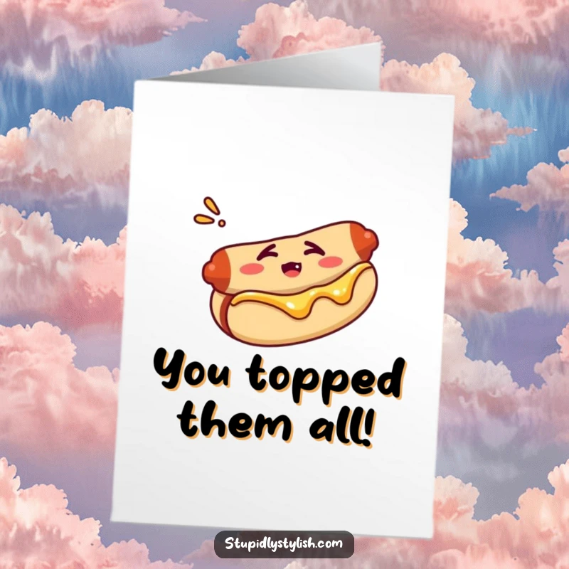 Funny Free Printable Congrats Card: A hot dog in a bun looks confused, as if unsure about the situation.
