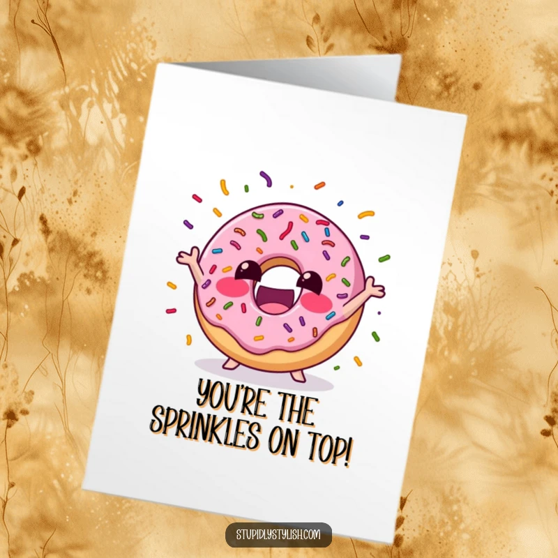 Funny Free Printable Congratulations Card showing an excited donut juggling sprinkles, celebrating a sweet victory.