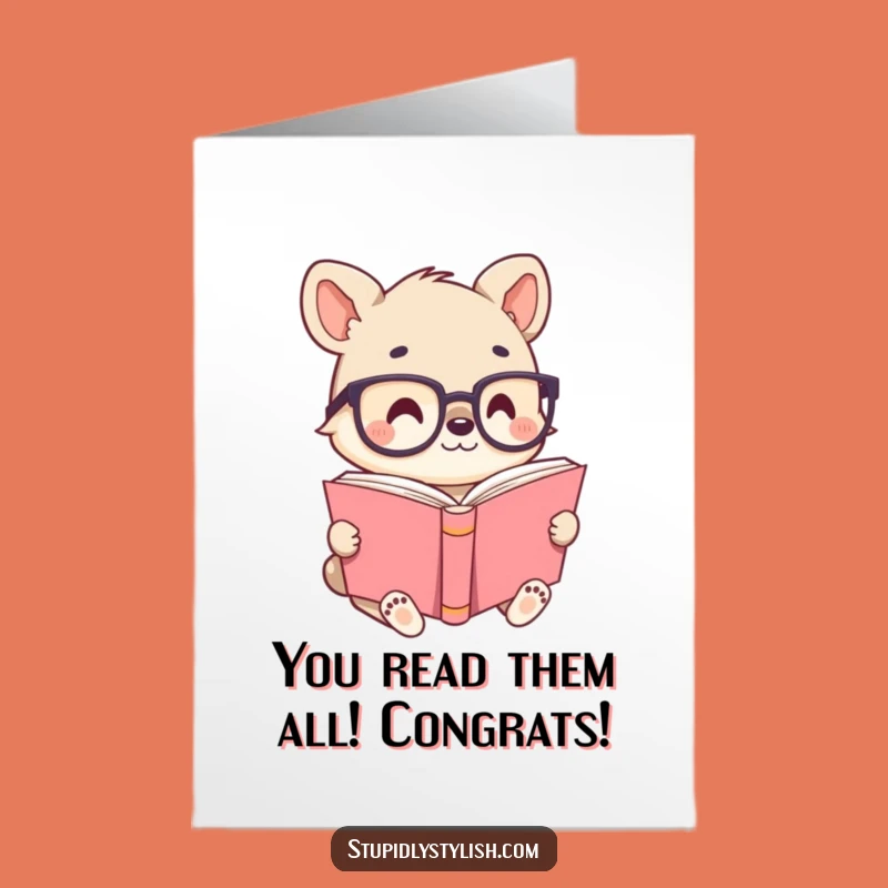 Free Printable Congrats Card: Kawaii Animal Glasses Book Funny Downloadable Gift