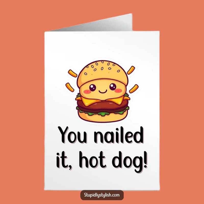 Free Printable Congrats Card: Kawaii Burger Fries Juggling Funny Downloadable Gift