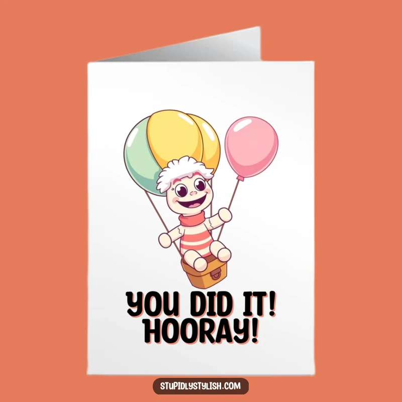Free Printable Congrats Card: Sock Puppet Balloon Ride Celebration Funny Downloadable