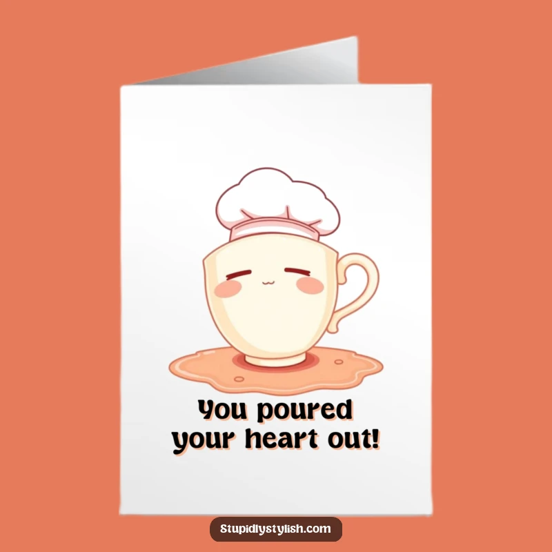 Free Printable Sleepy Chef Teacup Congrats Card: Funny Oops Downloadable