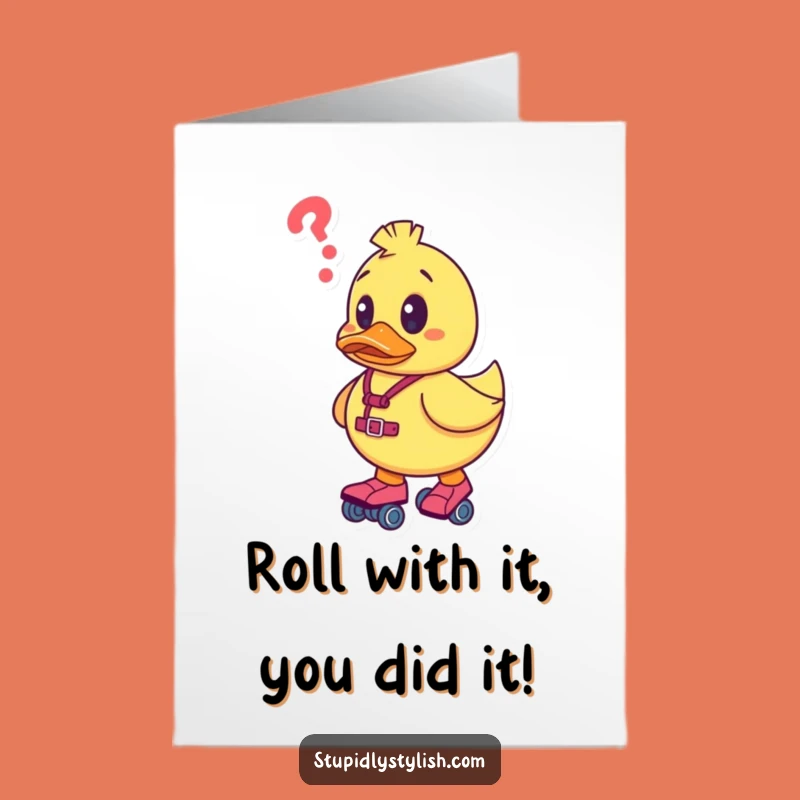 Free Printable Congrats Card: Duck Skates Confused Funny Downloadable Gift