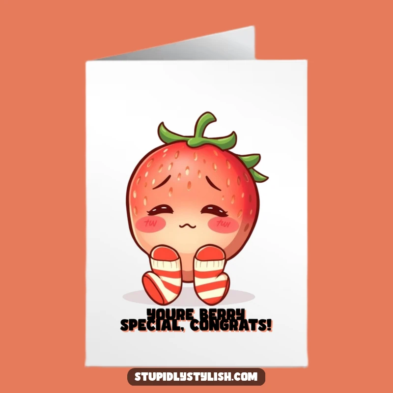 Free Printable Congrats Card: Blushing Strawberry Funny Downloadable Gift
