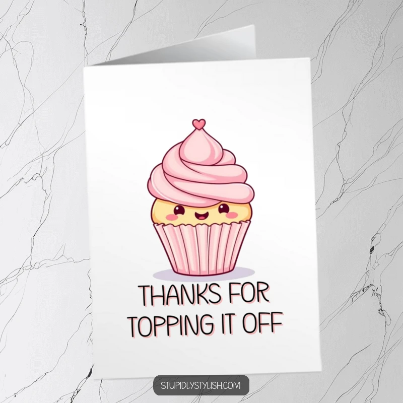 Funny Free Printable Thank You Card: Proud cupcake with a top hat, conveying sophisticated thanks, DIY present.