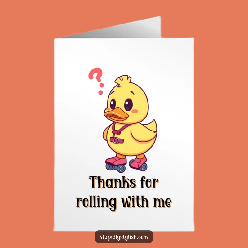Free Printable Thank You Card: Duck Skates Confused Funny Downloadable Gift