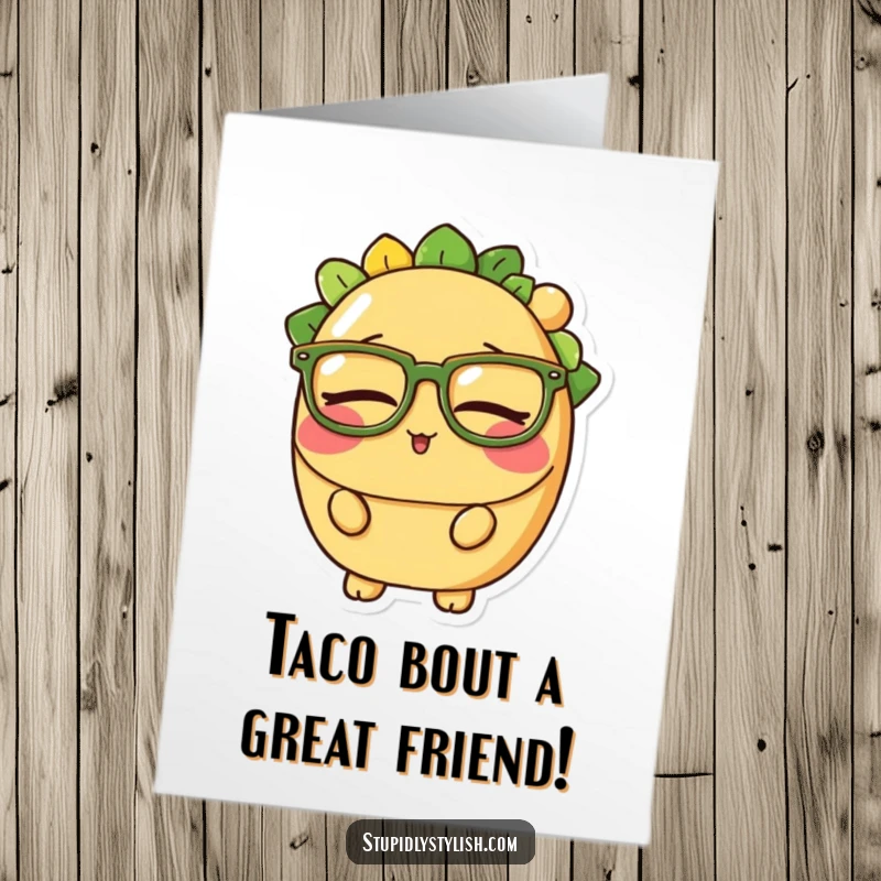 Funny Free Printable Thank You Card featuring a sleepy taco wearing oversized glasses, conveying thanks peacefully.