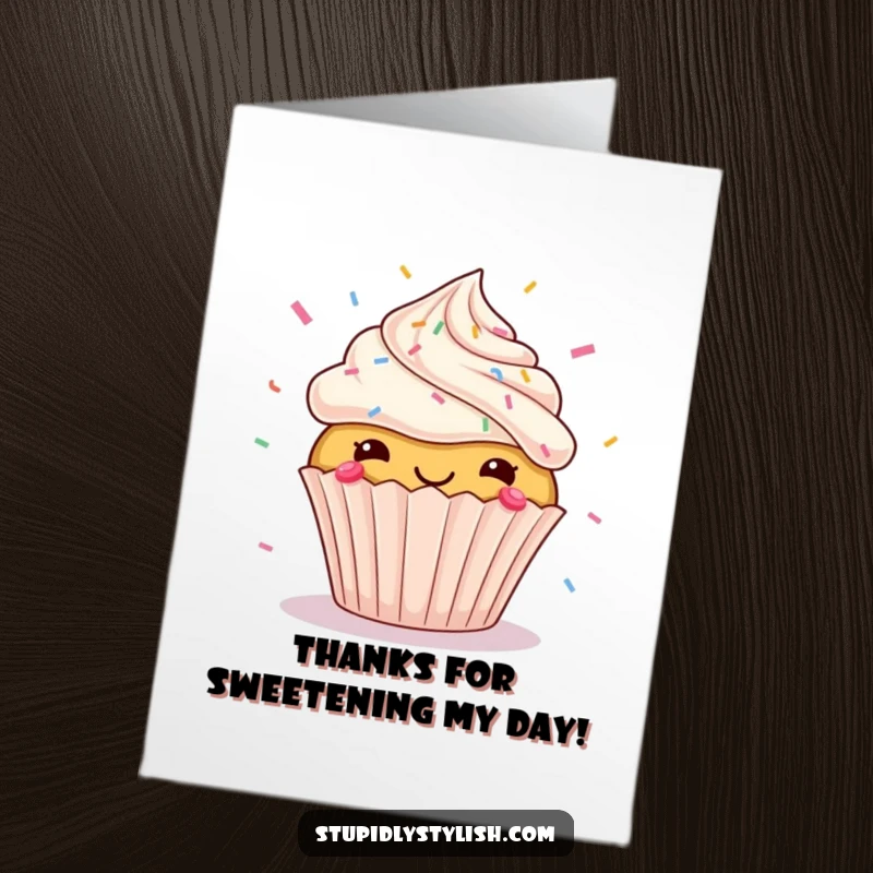 Funny Free Printable Thank You Card with a jubilant cupcake showering everyone with festive sprinkles.