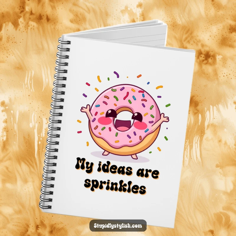 Funny Notebook cover with an excited donut juggling colorful sprinkles, inspiring creative thoughts and sweet, humorous note-taking sessions.