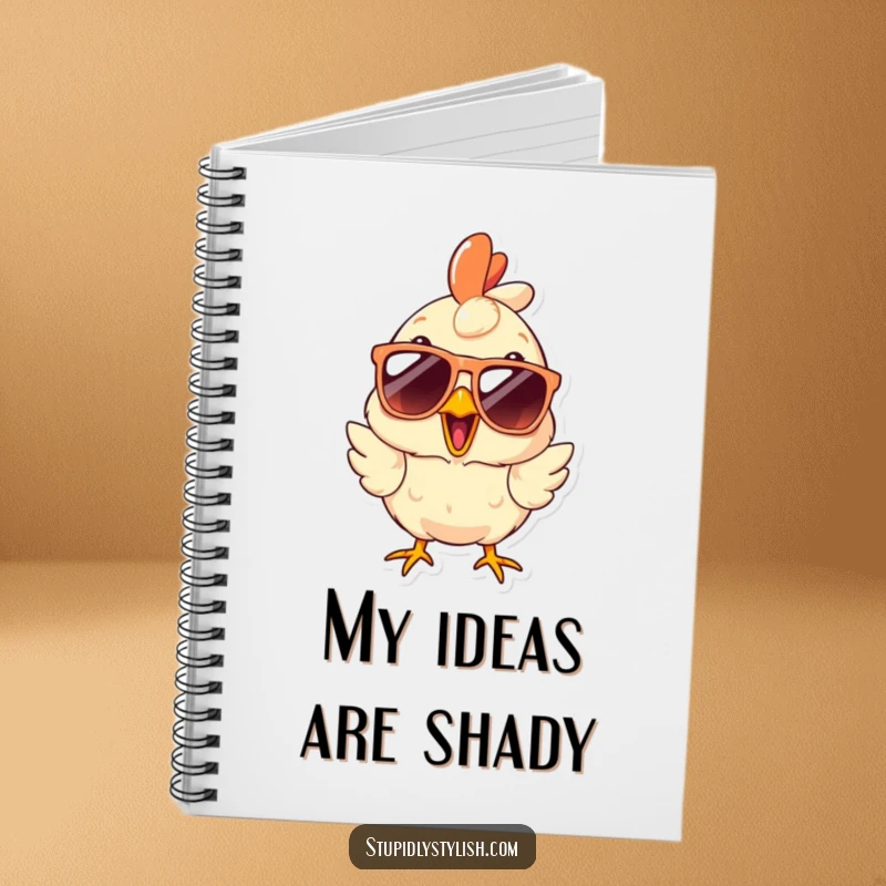 Funny Notebook cover with a surprised chicken wearing oversized sunglasses, inspiring unique thoughts and humorous note-taking sessions.