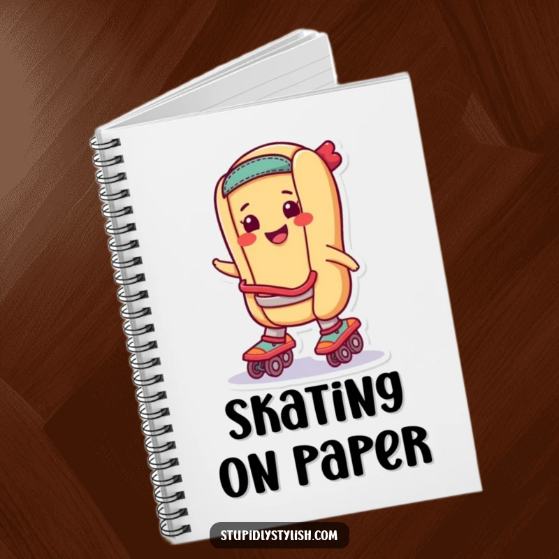 Funny Notebook: A smiling hot dog wearing roller skates, perfect for journaling.