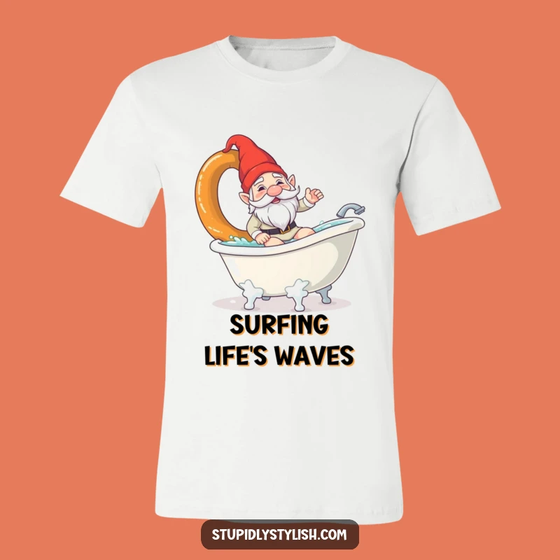 Funny Gnome Pretzel Surf T-Shirt - Wearable Whimsy & Humor