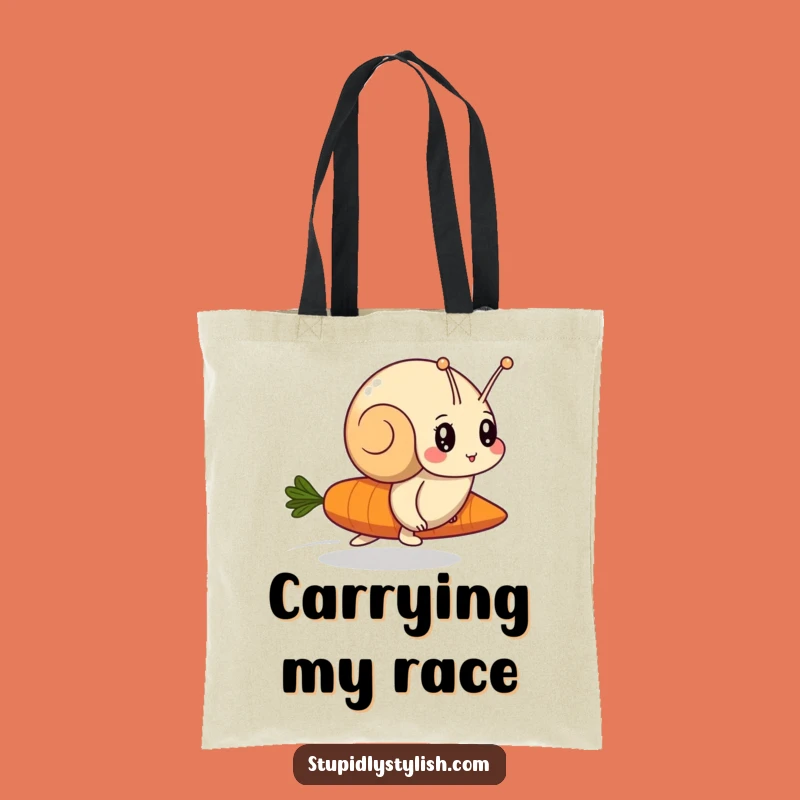 Funny Snail vs Carrot Tote Bag - Chic Racer Accessory Funny Gift