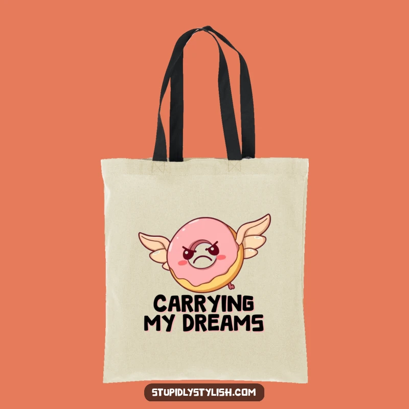 Funny Grumpy Donut Tote Bag: Hilarious Pastry Wings Shopping Bag, Gift Idea